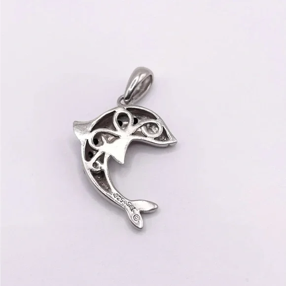 Blue Sapphires Dolphin 925 sterling silver pendant - Picture 2 of 8